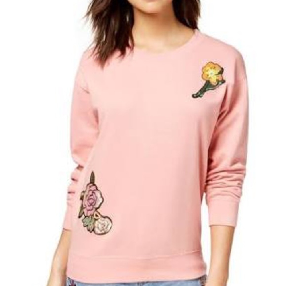 Ultra Flirt | Jewel Tone Floral Sequin Patch Appliqué Cozy Crewneck Sweatshirt